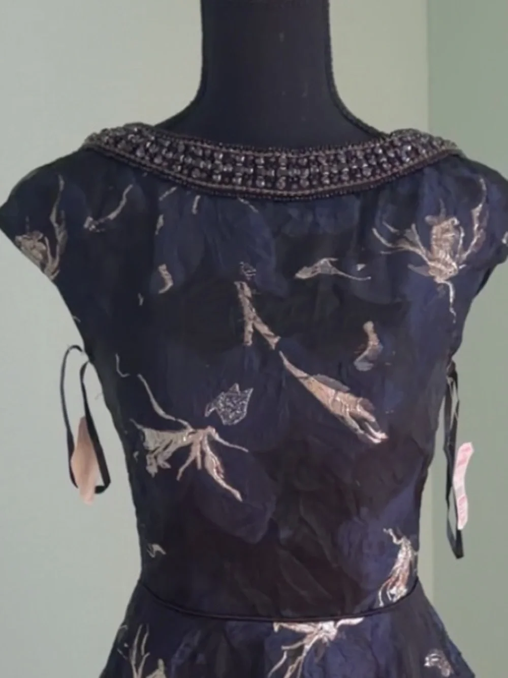 Mac Duggal Navy Blue Ball Gown with Metallic Floral Embroidery - Picture 4 of 4